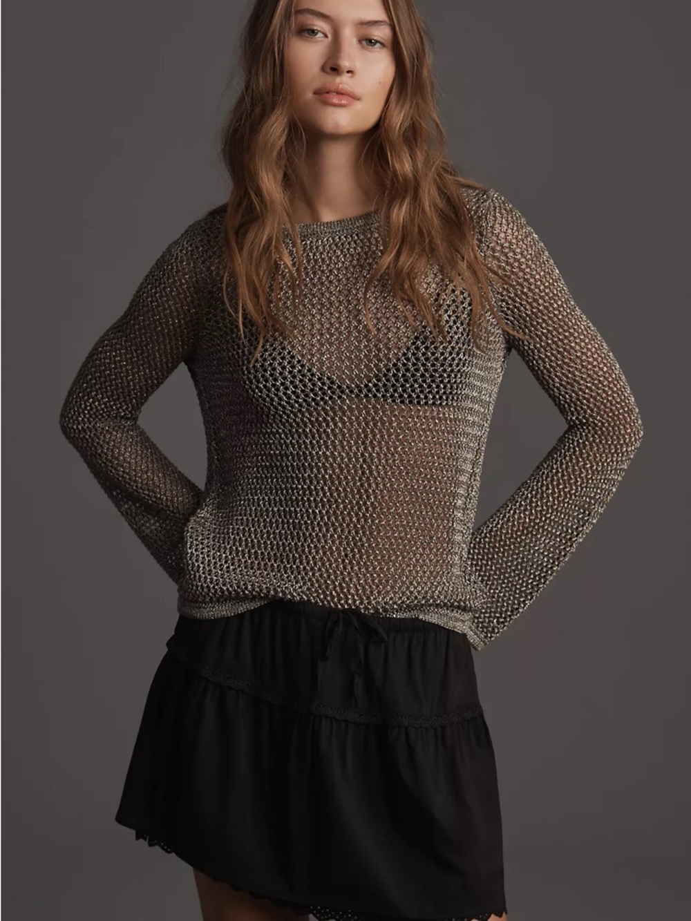 Anthropologie Metallic Open-Stitch Sweater